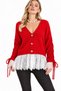 WOMEN'S SOFT-STOCCING YARN KNITTED CARDIGAN WITH LACE DETAILS AND A V-NECK WITH A COLLAR DETAIL