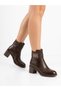 Women's Brown Thick Heeled Zippered Non-Slip Sole Daily Boots