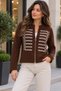 Women's Knit Cardigan – Knitted Sweater with a Mock Neck and Zip Detail, Cardigan with Embroidered Details