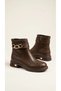 Women's Veyra Ankle Boots with Chain Detail and Thick Soles, Coffee-Brown Leather - 5