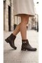 Women's Veyra Ankle Boots with Chain Detail and Thick Soles, Coffee-Brown Leather - 4
