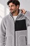 Men's Gray Lambswool Welsoft Fleece Jacket with Full Zipper and 3 Zippered Pockets