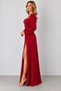 Women's Long-Sleeved, Slit-Front, Long Dress with Balloon Sleeves, Imported Crepe Fabric, Waist-Fitted, Elegant Style, Timeless Grace - 2