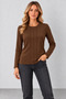Women's Crew Neck Long-Sleeve Viscose Blouse with Ribbed Collar Detail on the Front: Everyday Chic, Timeless Elegance—Fall and Winter Styles - 5