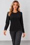 Women's Crew Neck Long-Sleeve Viscose Blouse with Ribbed Collar Detail on the Front: Everyday Chic, Timeless Elegance—Fall and Winter Styles - 2