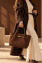 Women's Suede-Look Shoulder Bag with Gold Buckle - 4