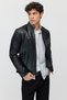 Men's Leather Jacket with Zipper and Two Zippered Pockets - 4