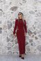 Burgundy Dress with a Degagé Cowl Neckline, Tulle Detail, and a Buckled Design