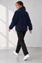 Women's Navy Blue Lambskin Welsoft Fleece Jacket with Full Zipper and 3 Zippered Pockets - 4