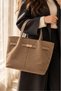 Women's Suede-Look Shoulder Bag with Gold Buckle - 5