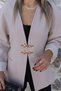 Beige and Gold Collarless Jacket with Hook-and-Eye Closure - 3