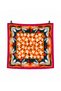 Satin Scarf with Orange Floral Print and Strawberry Pattern, 50x50 cm – Women’s Neck and Handbag Scarf with Fuchsia Trim and Silk Texture - 2