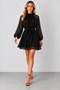 Women's Judge-Style Long-Sleeved Chiffon Dress with Ruched Collar, Belted Waist, Lined, Elegant Design, Timeless Elegance, Fall Style - 4