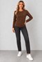 Women's Crew Neck Long-Sleeve Viscose Blouse with Ribbed Collar Detail on the Front: Everyday Chic, Timeless Elegance—Fall and Winter Styles - 2