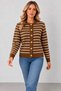 Women's Striped Knit Cardigan, Round Neck, Gold Buttons, Long Sleeves, Soft-Textured Knit Jacket, Timeless Elegance, Fall/Winter - 4