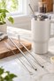 1 Piece Extra Long Stainless Steel Straw Set – Curved and Straight Straws, with Cleaning Brush, Compatible with 40 Oz/1200 ml Thermos, Metal Straw