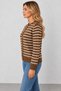 Women's Striped Knit Cardigan, Round Neck, Gold Buttons, Long Sleeves, Soft-Textured Knit Jacket, Timeless Elegance, Fall/Winter - 3