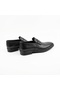 Men's Black Genuine Leather Laceless Classic Shoes - 5