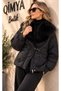 ROBIN Women's Fur-Trimmed Collar and Cuffs, Detachable Raglan Sleeves, Oversized Short Puffer Coat - 2