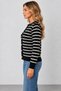 Women's Striped Knit Cardigan, Round Neck, Gold Buttons, Long Sleeves, Soft-Textured Knit Jacket, Timeless Elegance, Fall/Winter - 2