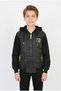 Boys' Three-Stripe Embroidered Hooded Zipper Sweatshirt with Thermal Lining and Fleece Sleeves for Everyday Wear - 2