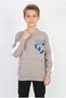 Boys' Three-Ply Heathered Sweatshirt with "Bulls" Print on the Back and Striped Sleeve Detail for Everyday Wear