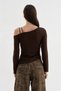 Women's Boat Neck Long-Sleeved Blouse with Leather Buckle Detail - 2