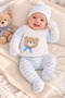 Newborn Boy 5-Piece Hospital Discharge Set – Blue Striped Pattern Baby Clothing Set with Teddy Bear Print - 2