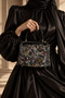 Dila Women's Colorful Midi Length Clutch Bag with Floral Print - Black - 3