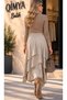 Bebe Plus Women's Asymmetrical Cut Front Short Back Long Layered Flounce Elastic Waist Faux Suede Skirt - 8