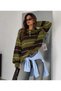 Women's Polo Collar, Button Detail, Striped, Oversized, Soft Sweater