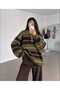 Women's Polo Collar, Button Detail, Striped, Oversized, Soft Sweater - 2