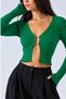 Women's Cropped Knit Cardigan with Chain-Accented Detail at the Front