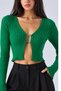 Women's Cropped Knit Cardigan with Chain-Accented Detail at the Front - 2