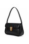 Women's Black Vintage-Textured Gold-Locked Baguette Shoulder Bag—Trendy Bag with Thin Straps, Chic Everyday Bag