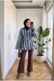 Women's Brown Tunic Jacket with Vertical Stripes and a Metal Buckled Belt - 3