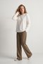 100% Cotton Single Jersey Oversized Women's Long-Sleeve T-Shirt, Compact Jersey, Soft Fabric, Loose Fit, Breathable and Moisture-Wicking, Basic Ecru T-Shirt - 4