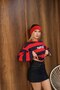 Women's Striped Sweatshirt in Green, Pink, and Red, with "Manifest" Print, Long-Sleeved - 6