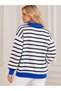 Blue Striped Oversized Women's Knit Sweater with Polo Collar and Zipper - 2