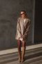 Beige Striped Oversized Melton Blazer Jacket - 6