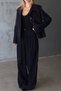 Navy Chenille Blazer and Palazzo Pants Set - 3