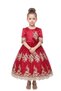 Gold Lace Appliqué & Red Satin Bodice Dress with Bow