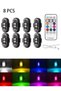 8 قطع من مصابيح LED اللاسلكية المضيئة مع جهاز تحكم عن بعد، 8 ألوان، شحن عبر USB، مقاومة للماء ومضادة للصدمات.