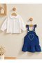 GIRL'S 6–24 MONTHS DETAILED DENIM DUNGAREES AND WHITE SHIRT WITH PETER PAN COLLAR 2-PIECE SET - 4