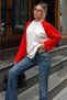 Women's Long-Sleeve T-Shirt with Red Paneling, Raglan Sleeves, and Crew Neck