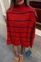 Red Cyra Mock Neck Striped Oversized Spanish-Sleeve Women's Knit Sweater - 5