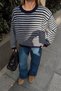 Navy Blue Ellen Striped Crew Neck Women's Knit Sweater - 4