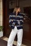 Navy Blue Yely Double-Striped, Two-Way Zipper, Mock Neck Women's Knit Cardigan - 4