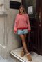 Red Ellen Striped Crew Neck Women's Knit Sweater - 3