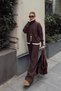 Brown Nisha Reversible Zipper Mock Neck Corded Fabric Knit Women's Top and Bottom Set - 3